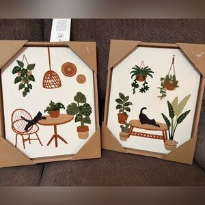 2 BP Home Wall Hangings with Plants and Cat